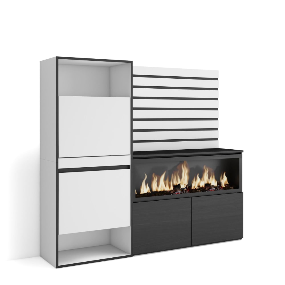 Sideboard Holzeffekt Kamin mit Feuereffekt XXL 167x35x145cm Weiß