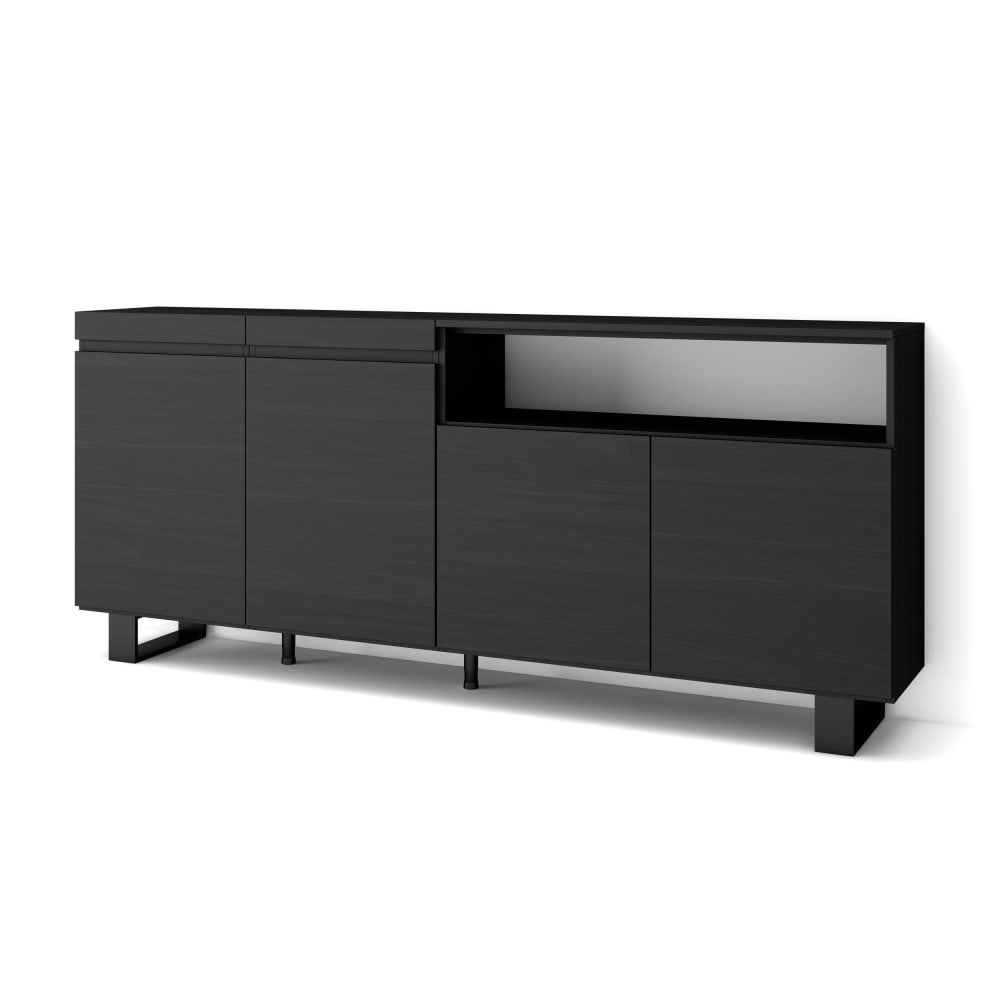 Sideboard Holzeffekt mit Beinen 200x35x87cm Schwarz - Maisons Du