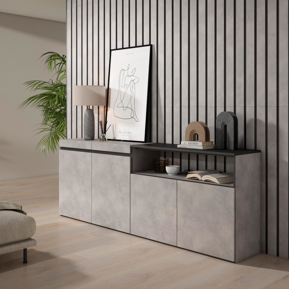 Skraut home Sideboard Holzeffekt 200x35x75cm Zementgrau style modern - Spanplatte