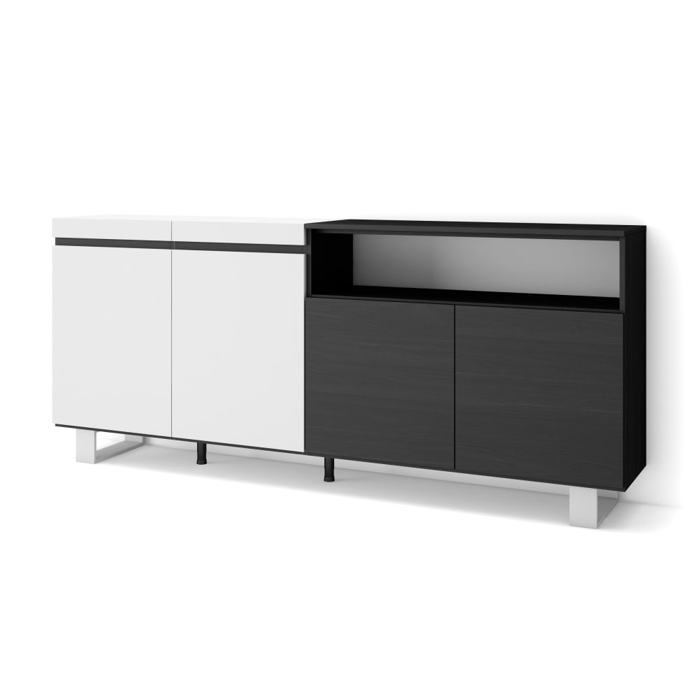 Sideboard Holzeffekt mit Beinen 200x35x87cm Weiß und Schwarz -
