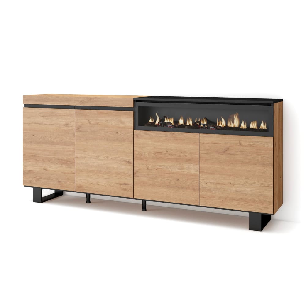 Sideboard Holzeffekt Kamin mit Feuereffekt 200x35x87 Eiche und