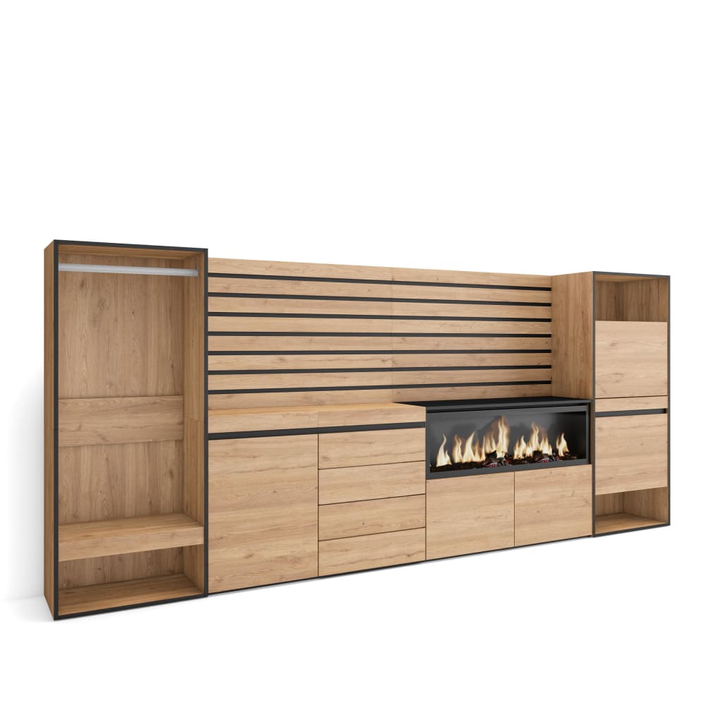 Sideboard Holzeffekt Kamin mit Feuereffekt XXL 334x35x145cm Eiche