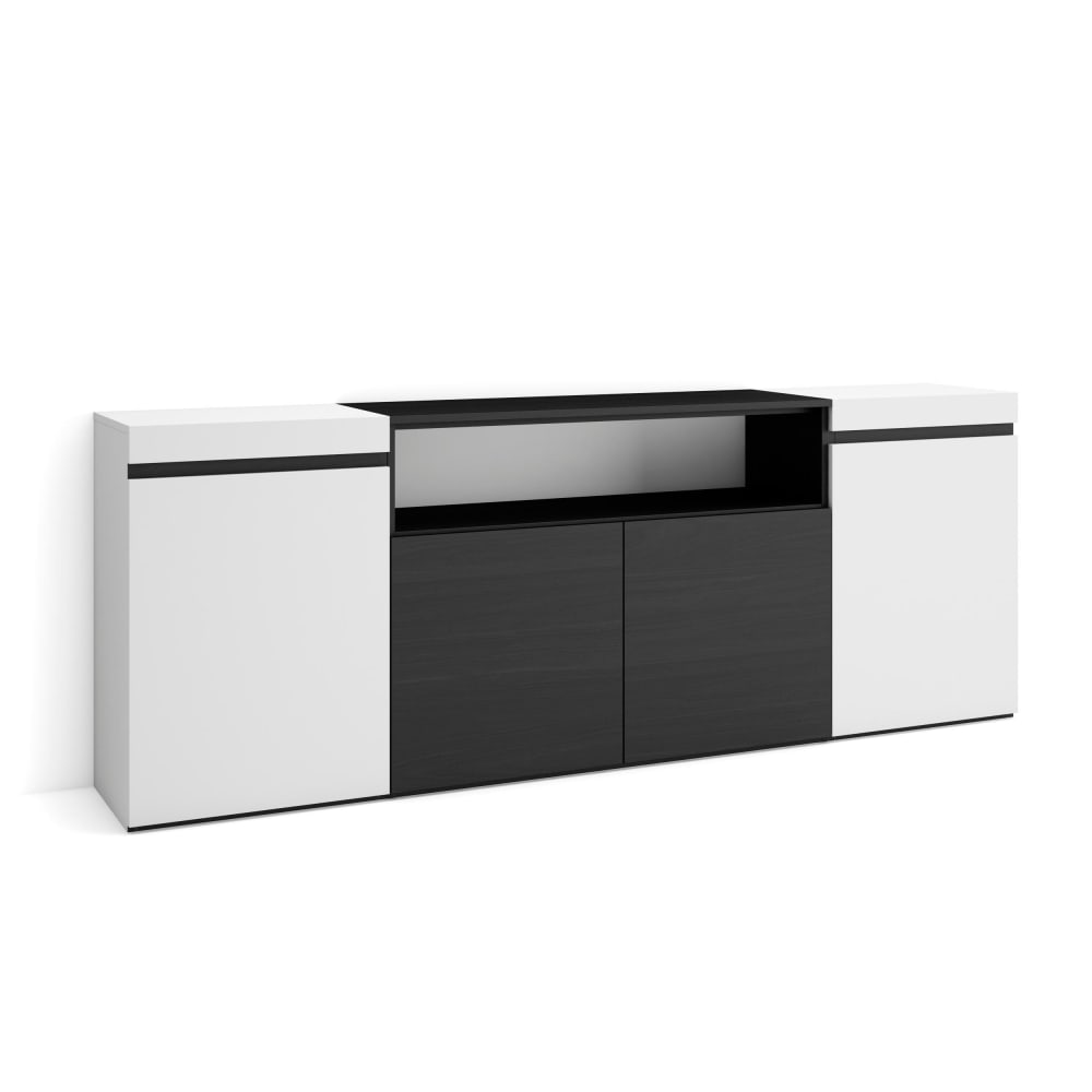 Buffet effet bois blanc et noir 200x35x75cm