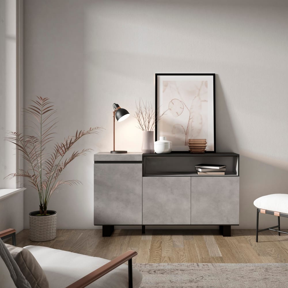 Skraut home Sideboard Holzeffekt mit Beinen 150x35x87cm Zementgrau style modern - Spanplatte