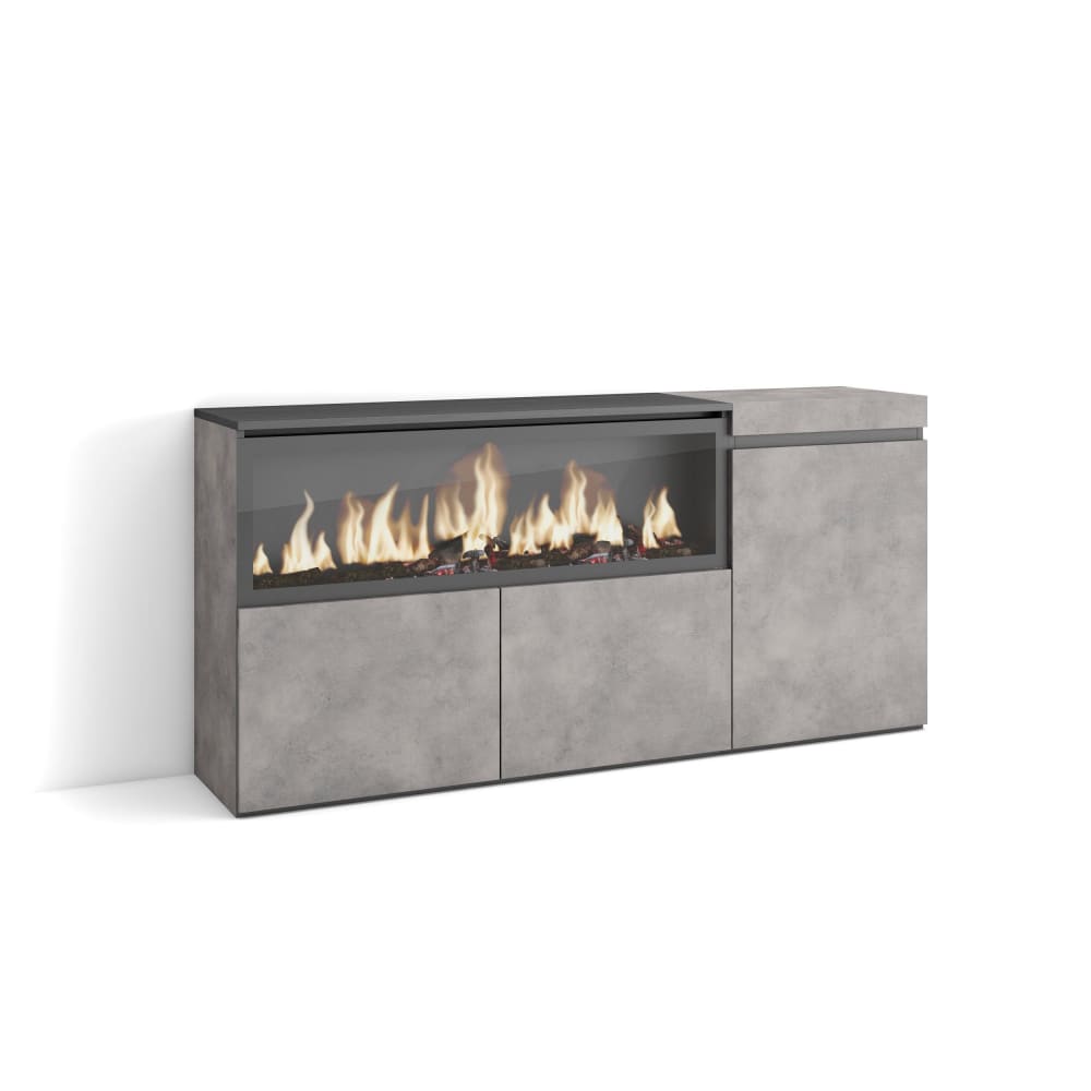 Buffet effet bois ciment 158x35x75cm cheminée effet feu XXL