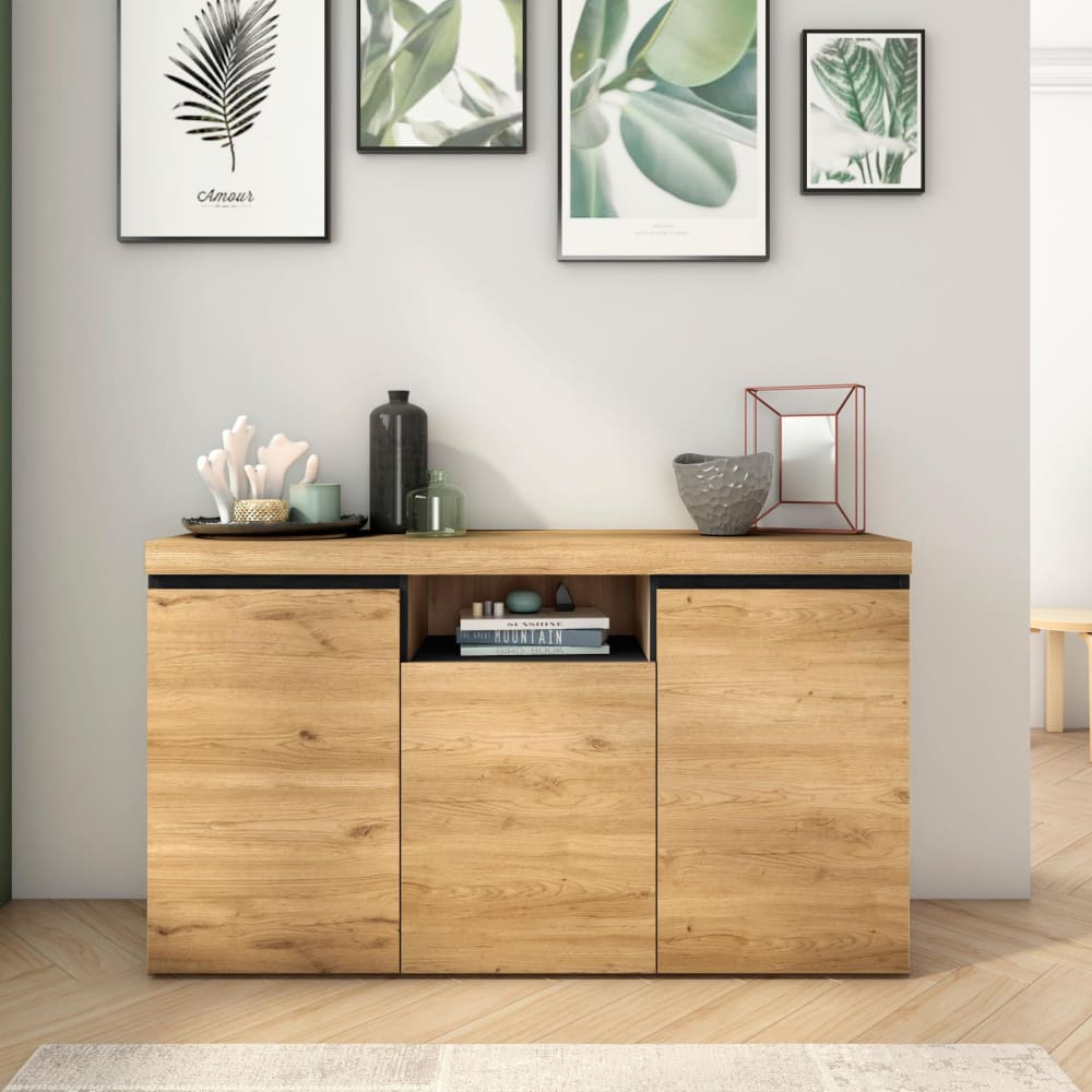 Skraut home Sideboard Holzeffekt 140x40x81cm Eiche und Schwarz style modern Beige Spanplatte