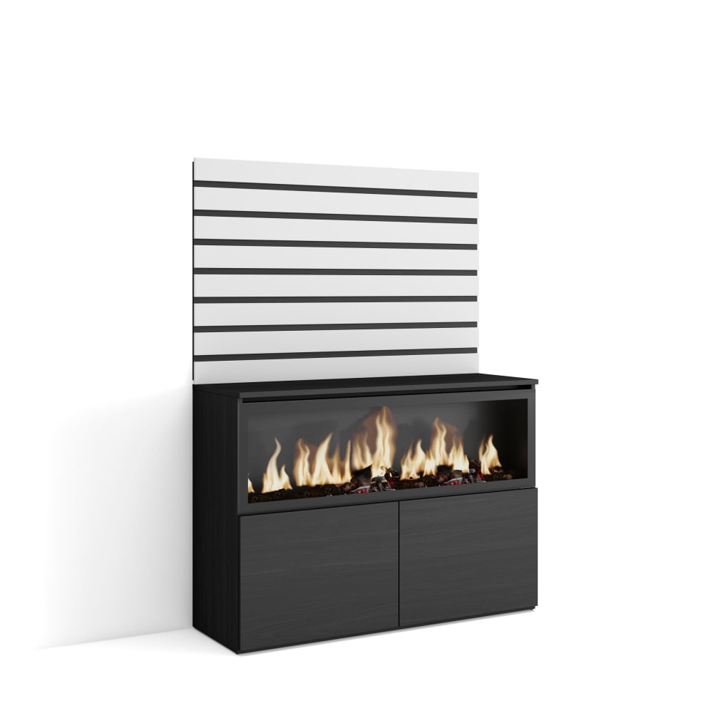 Buffet effet bois blanc 107x35x145cm cheminée effet feu XXL