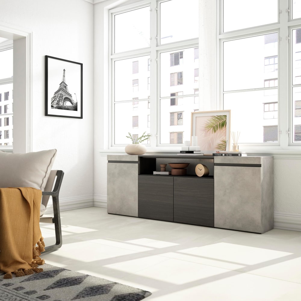 Skraut home Sideboard Holzeffekt 200x35x75cm Zementgrau style modern - Spanplatte