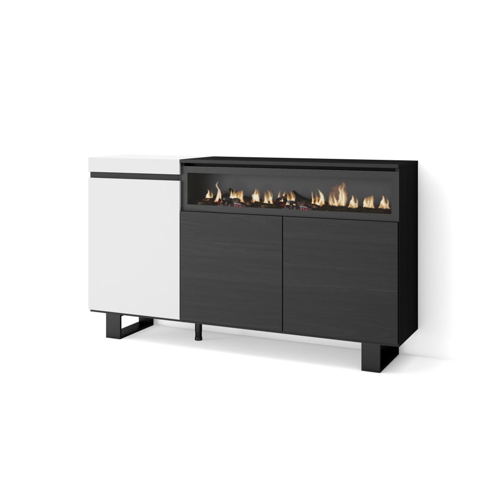 Sideboard Holzeffekt Kamin mit Feuereffekt 150x35x87 Weiß und