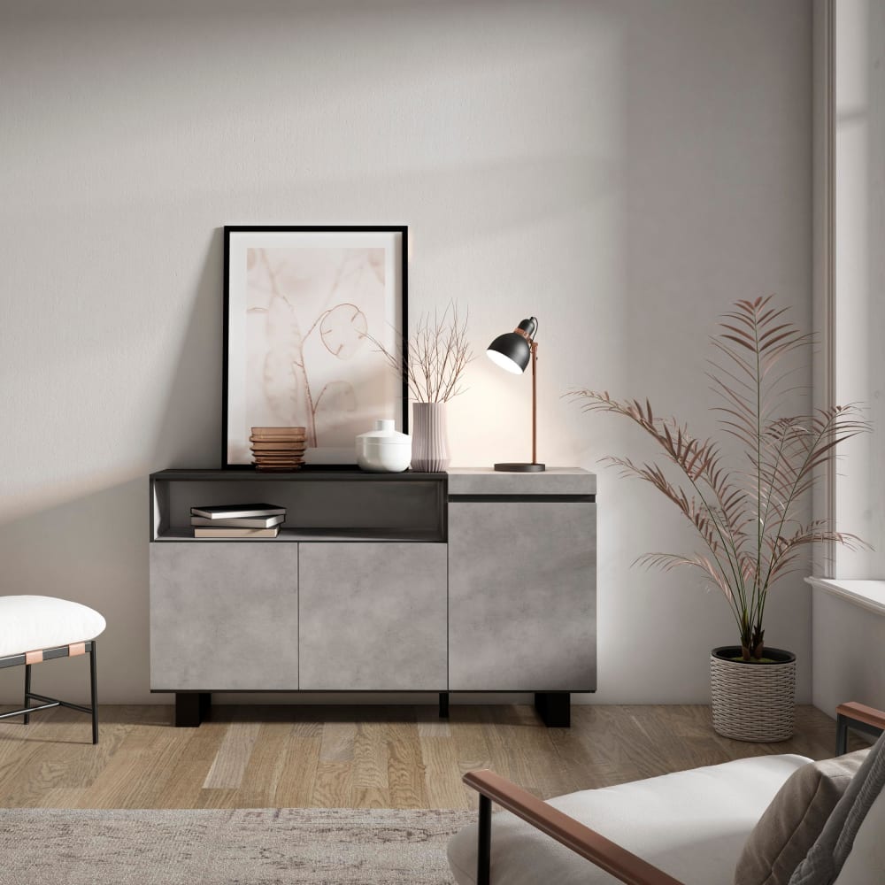 Skraut home Sideboard Holzeffekt mit Beinen 150x35x87cm Zementgrau style modern - Spanplatte