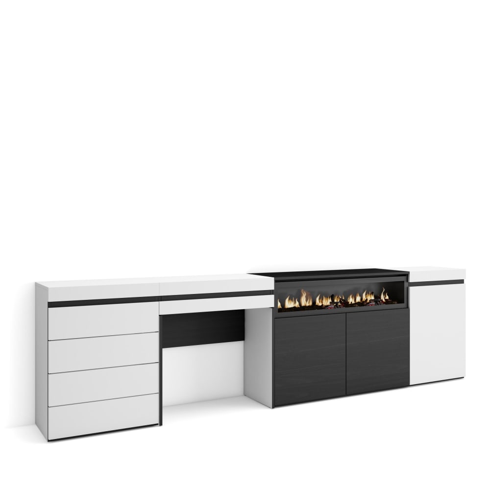 Sideboard Holzeffekt Kamin mit Feuereffekt 277x35x75cm Weiß -