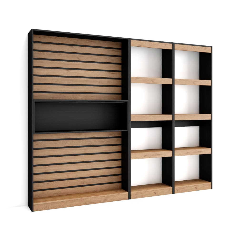 Bücherregal Holzeffekt 230x25x186cm Eiche und Schwarz - Maisons
