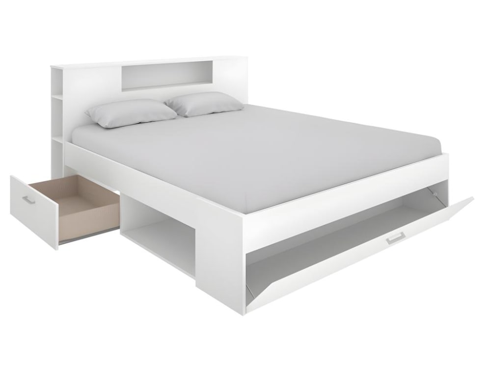 Cadre de lit effet bois blanc 160 x 200 cm