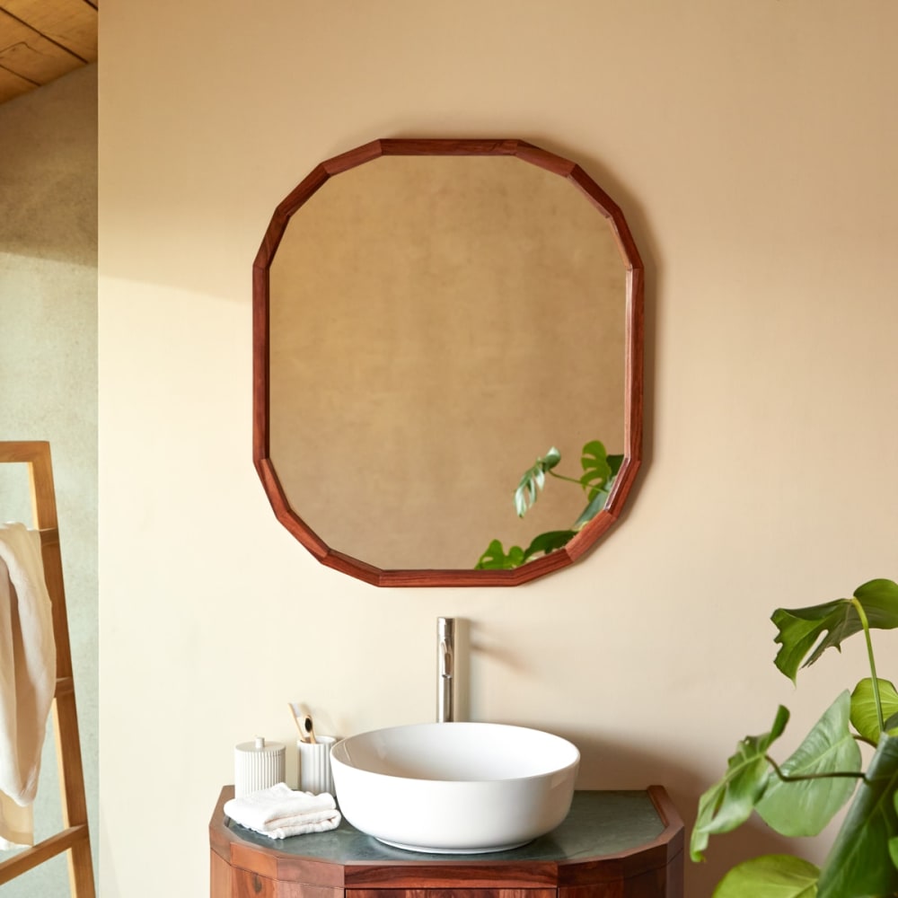 Tikamoon Spiegel aus massivem Palisander, 80 x 70 cm style modern Braun Holz