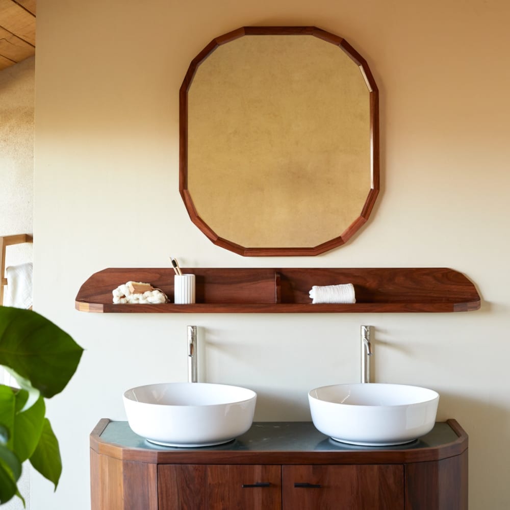 Tikamoon Badezimmerwandregal aus massivem Palisander, 140 cm style modern Braun Holz