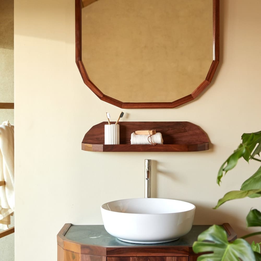 Tikamoon Badezimmerregal aus massivem Palisander und Marmor, 60 cm style modern Braun Holz