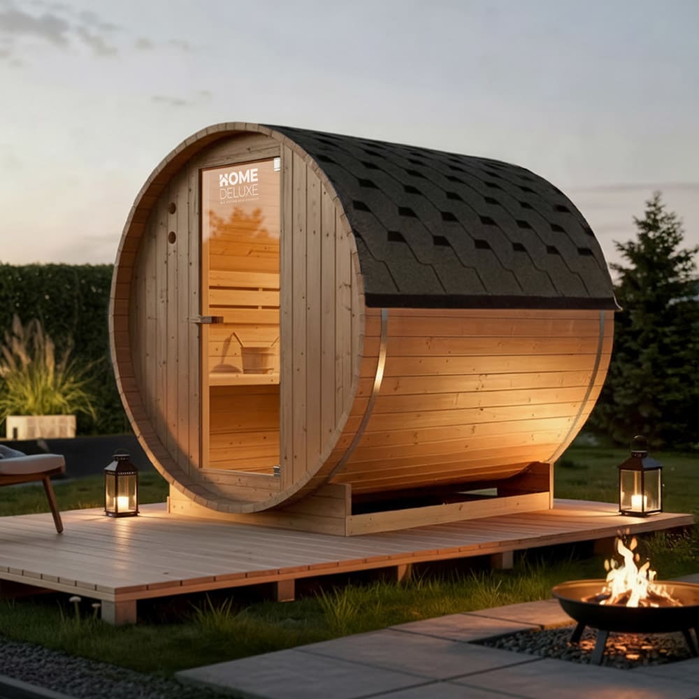 Sauna en tonneau extérieur bois d'épicéa marron