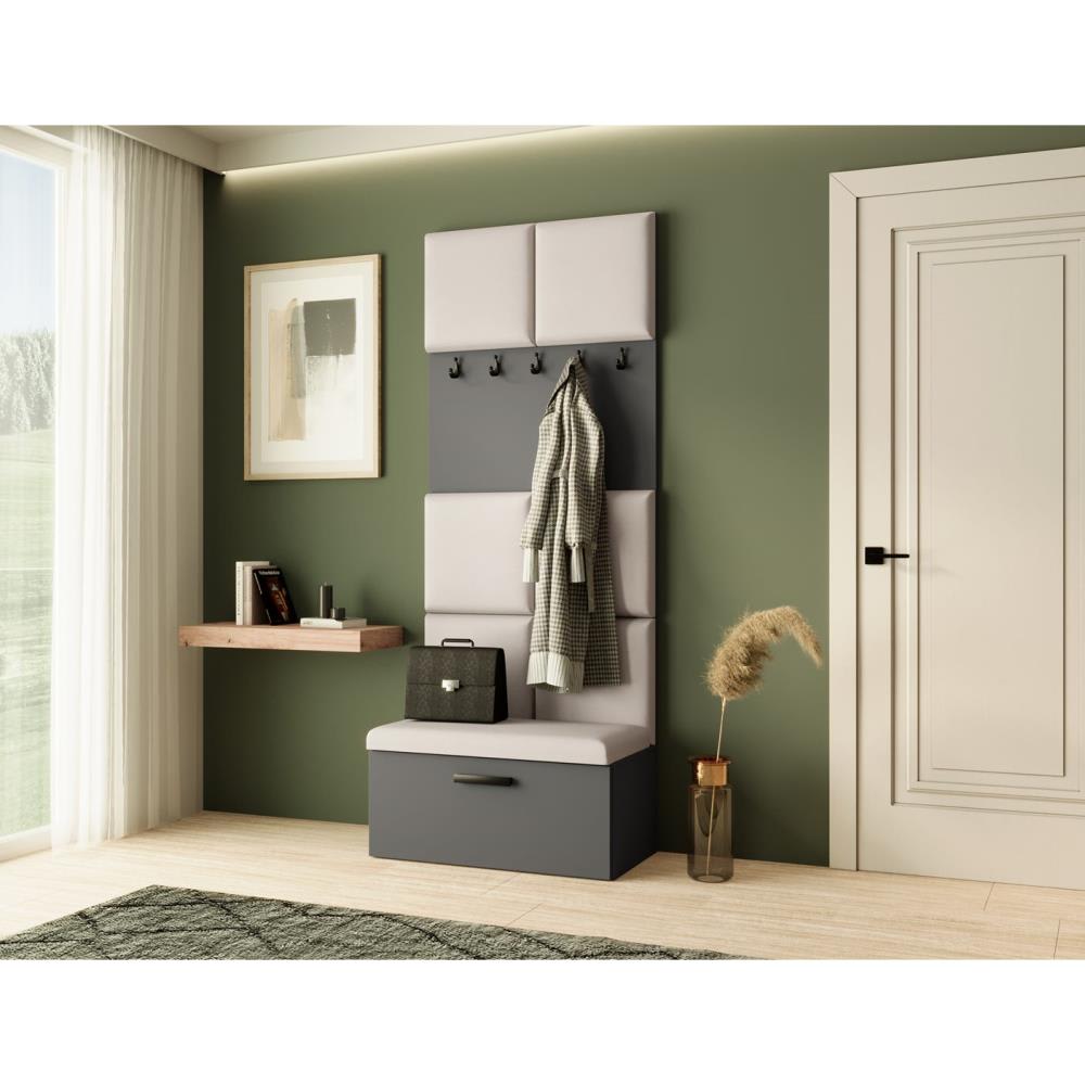 Garderobe mit gepolsterten Paneelen, Graphit+Beige - Maisons Du