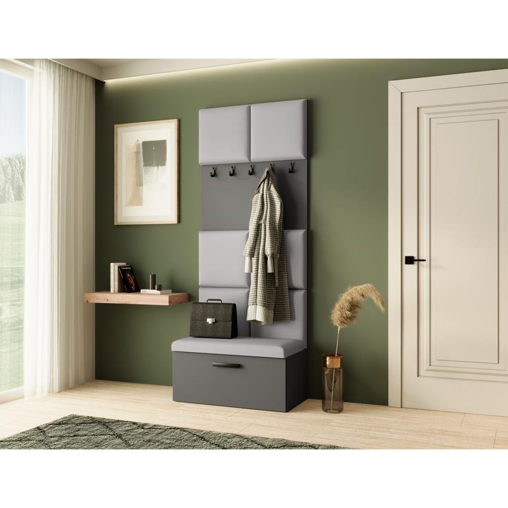 Garderobe mit gepolsterten Paneelen, Graphit+Grau - Maisons Du