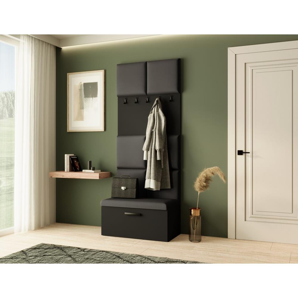 Garderobe mit gepolsterten Paneelen, Schwarz+Schwarz - Maisons Du