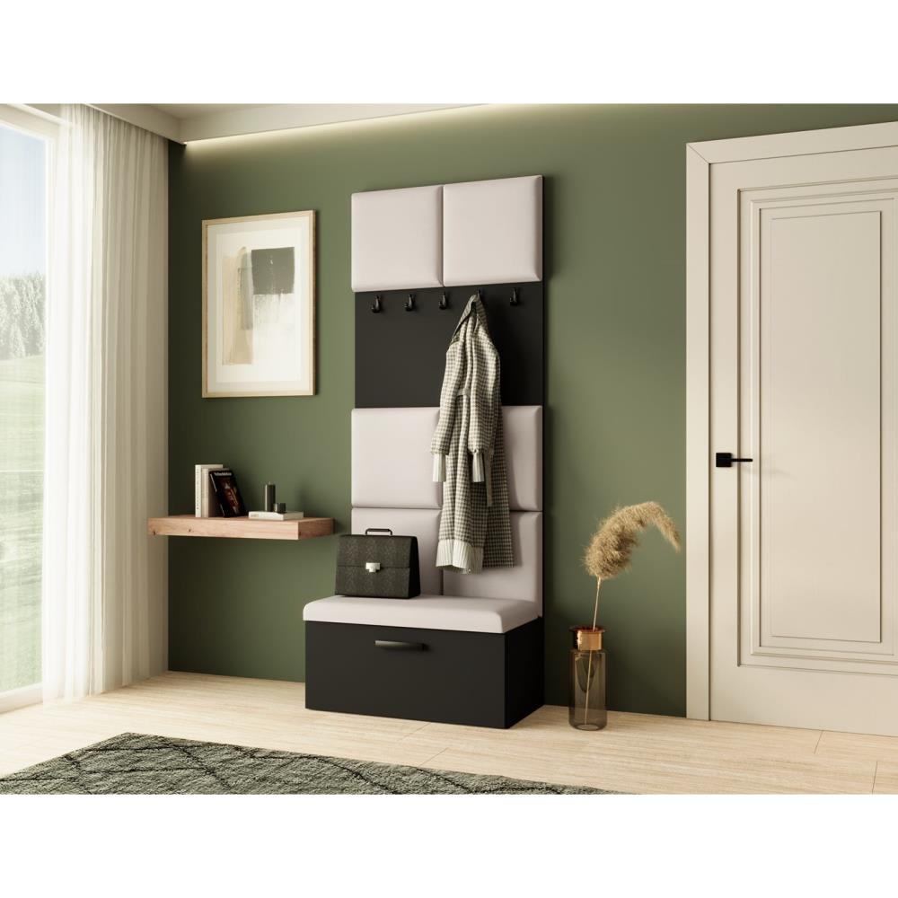 Garderobe mit gepolsterten Paneelen, Schwarz+Beige - Maisons Du