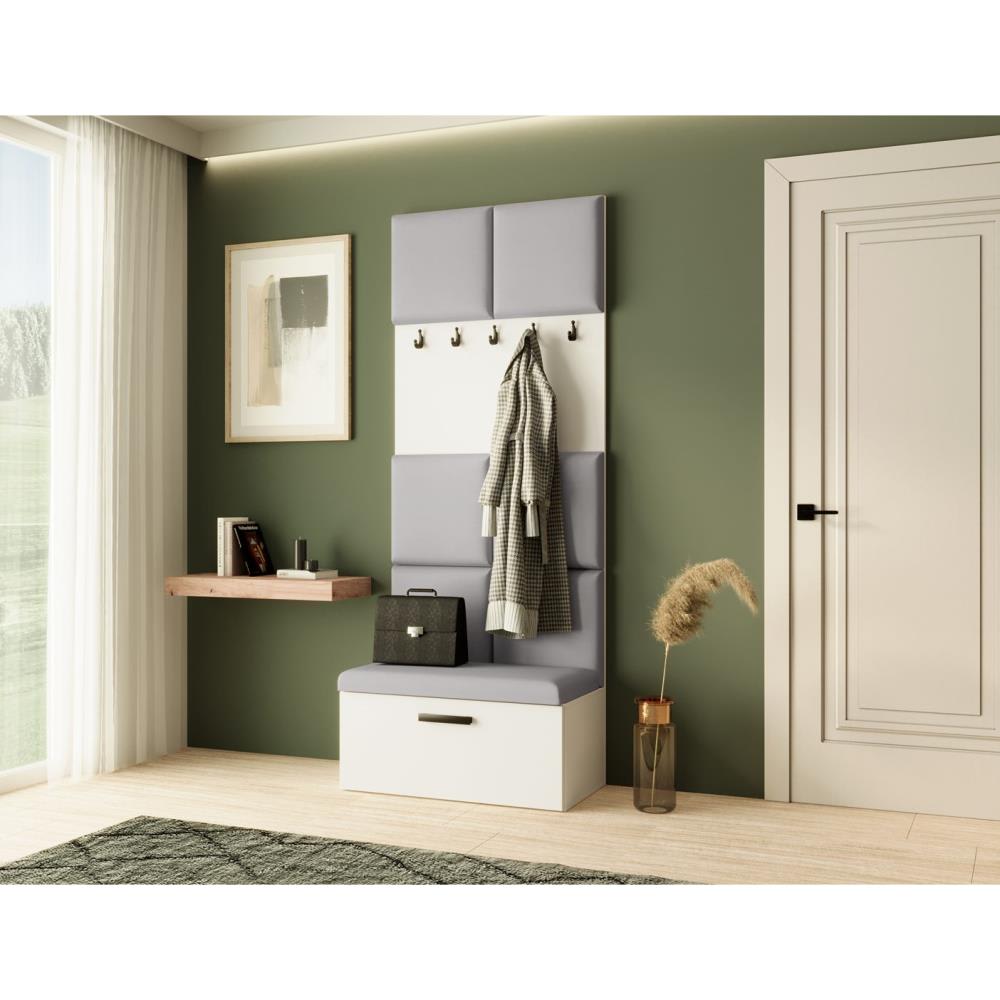 Garderobe mit gepolsterten Paneelen, Weiß+Grau - Maisons Du Monde