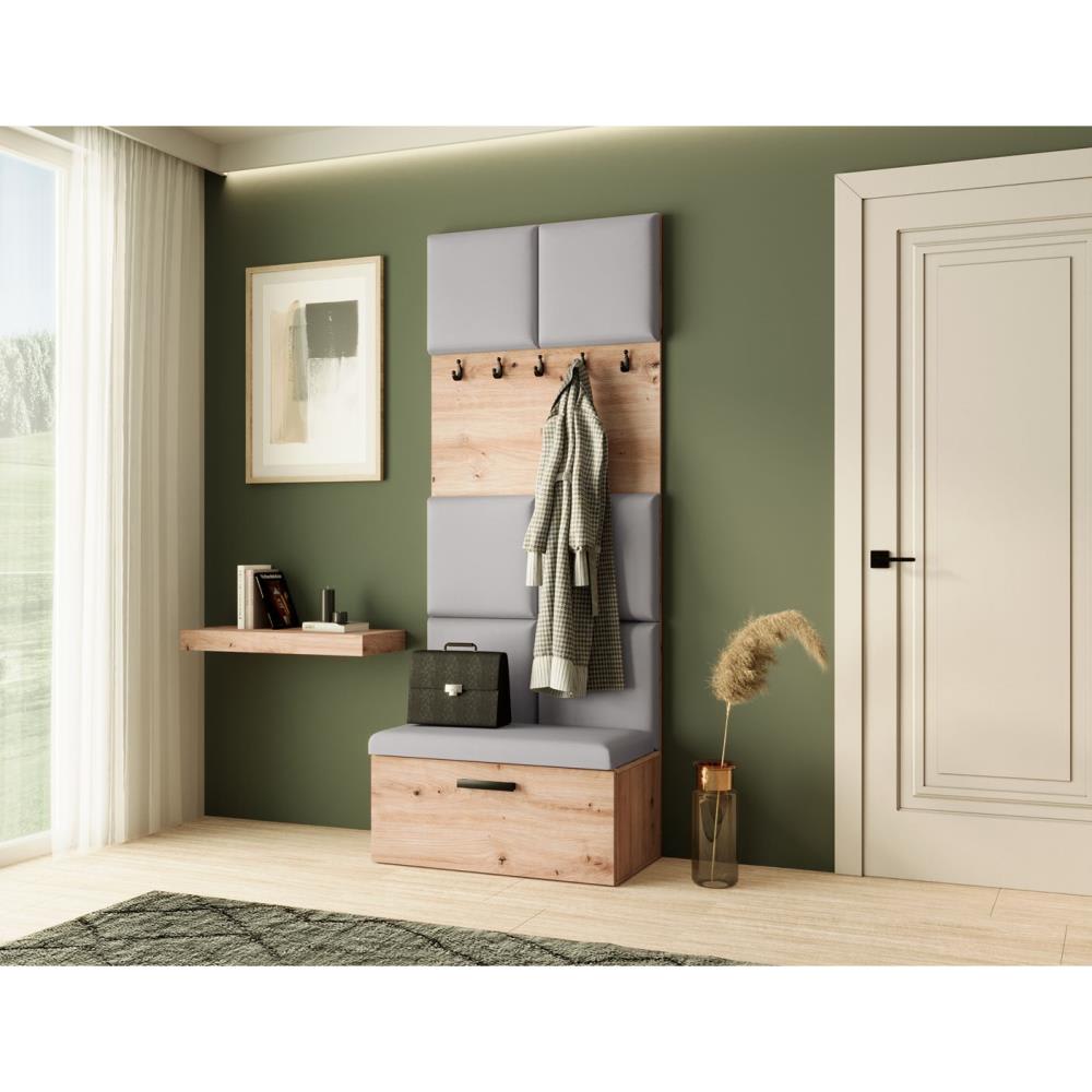 Garderobe mit gepolsterten Paneelen, eiche Artisan+Grau - Maisons