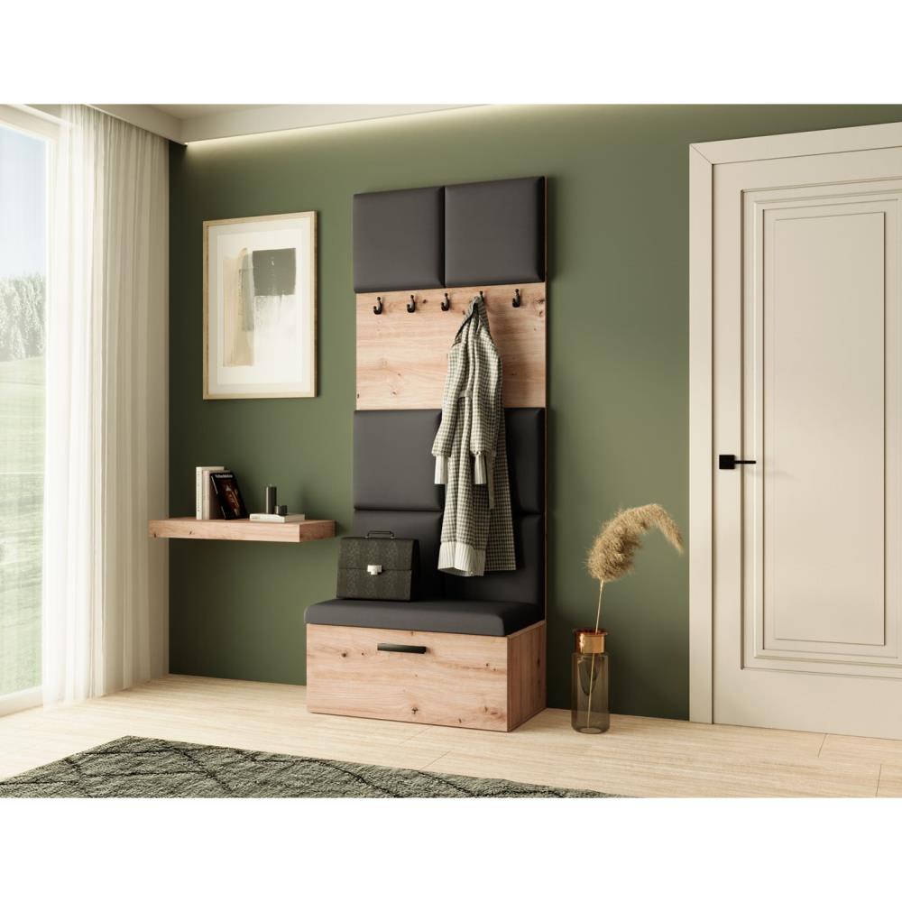 Garderobe mit gepolsterten Paneelen, eiche Artisan+Schwarz -