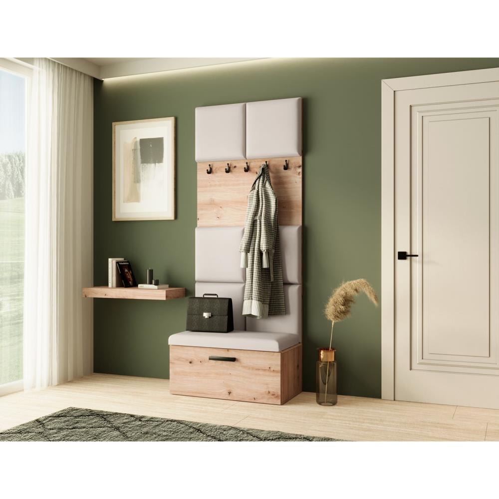 Garderobe mit gepolsterten Paneelen, eiche Artisan+Beige -