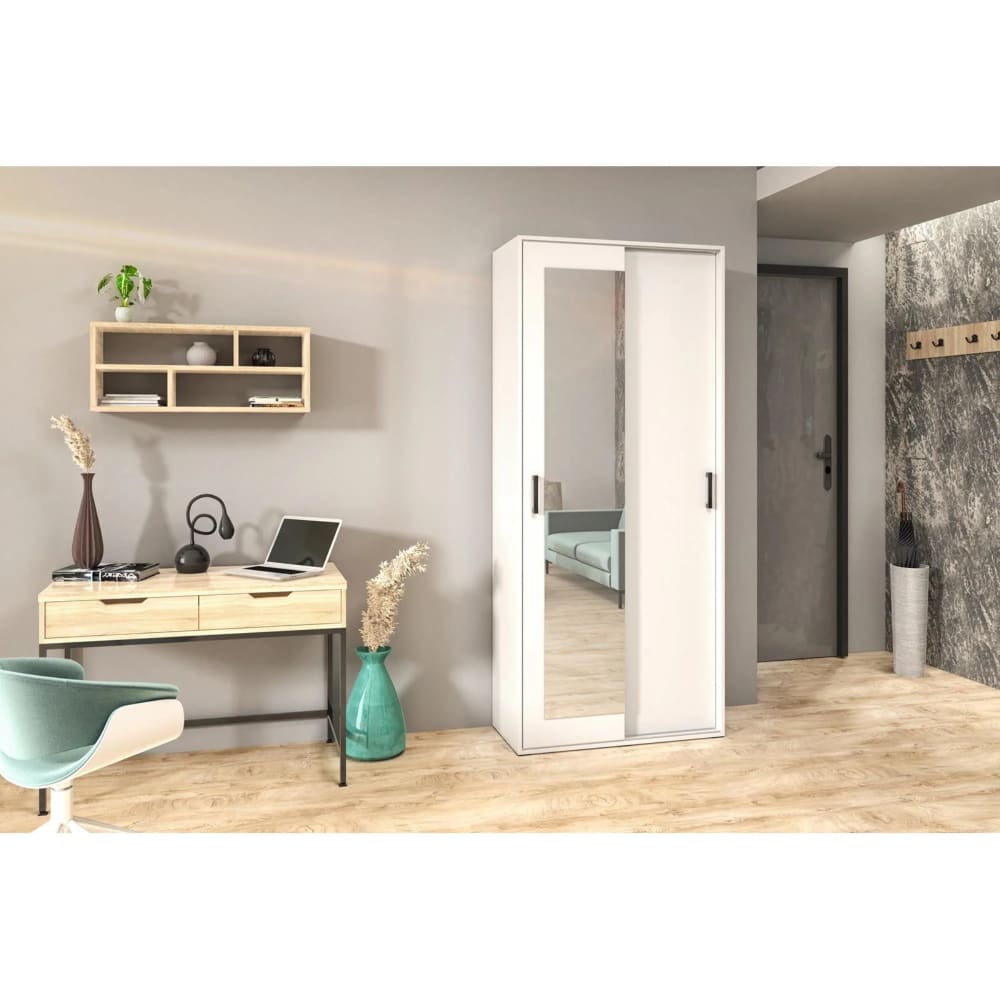 Schwebetürenschrank 90/205/40 mit zwei Türen Weiß - Maisons Du