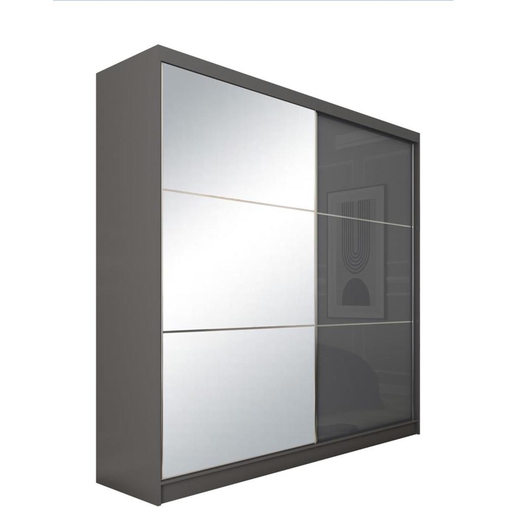 Beauty Sofa GmbH Schiebetürenschrank mit Spiegel, 200x216, graphit style modern Grau Spanplatte