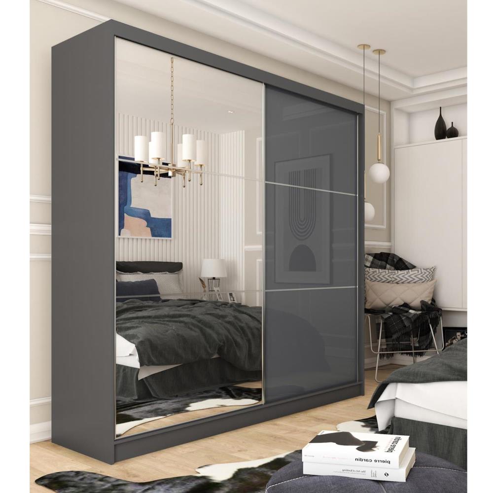 Schiebetürenschrank mit Spiegel, 200x216, graphit - Maisons Du