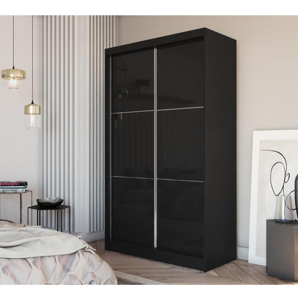 Schiebetürenschrank mit Lacobel, 120x216, schwarz - Maisons Du