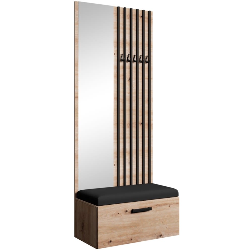 Beauty Sofa GmbH Garderobe mit Lamellen und Spiegel, eiche Artisan+Schwarz style modern Braun Spanplatte