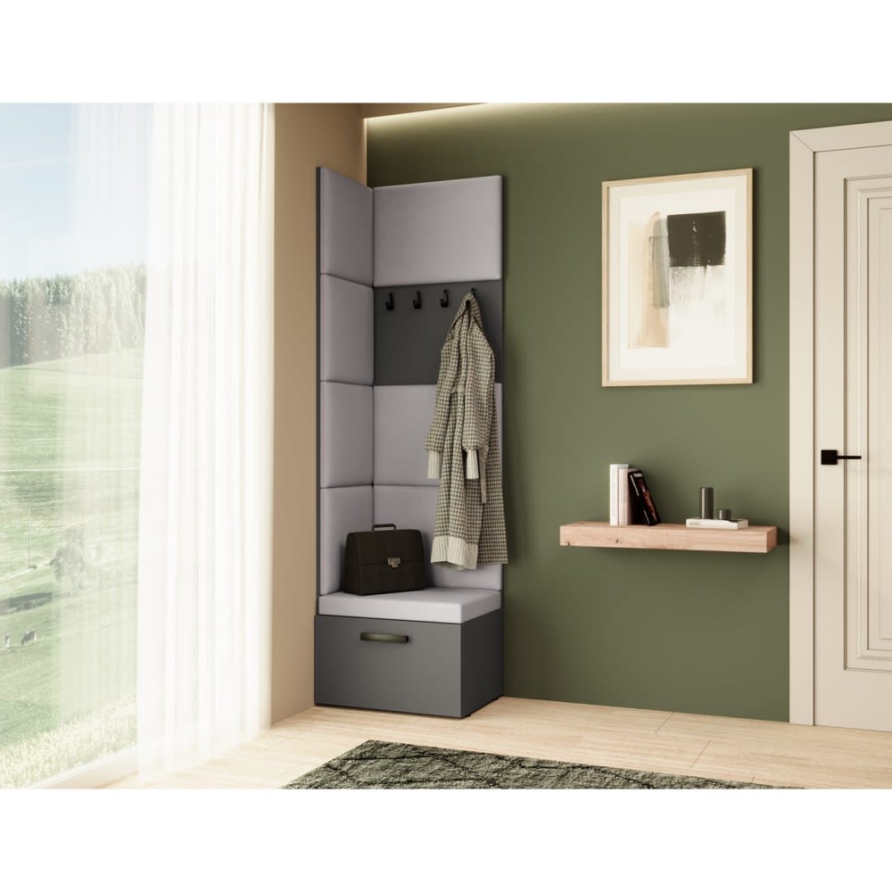 Eckgarderobe mit gepolsterten Paneelen, Graphit+Grau - Maisons Du