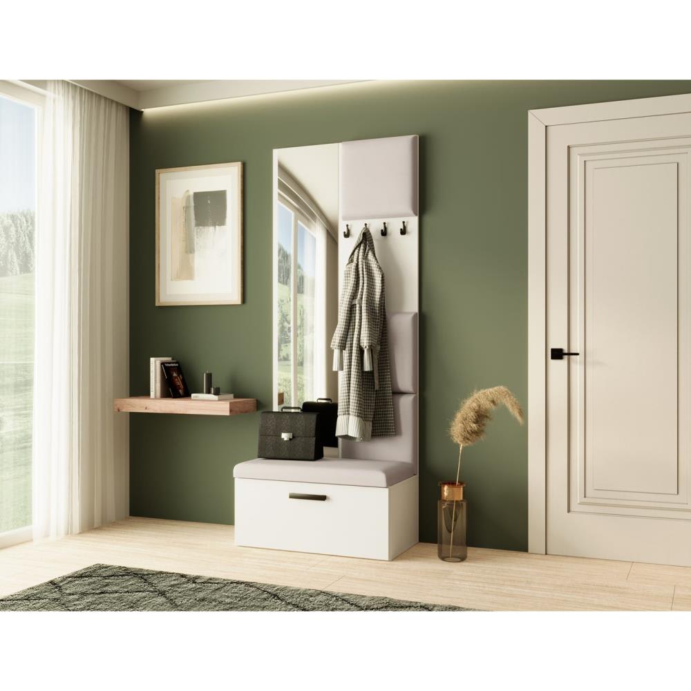 Garderobe mit gepolsterten Paneelen, Weiß+Beige - Maisons Du