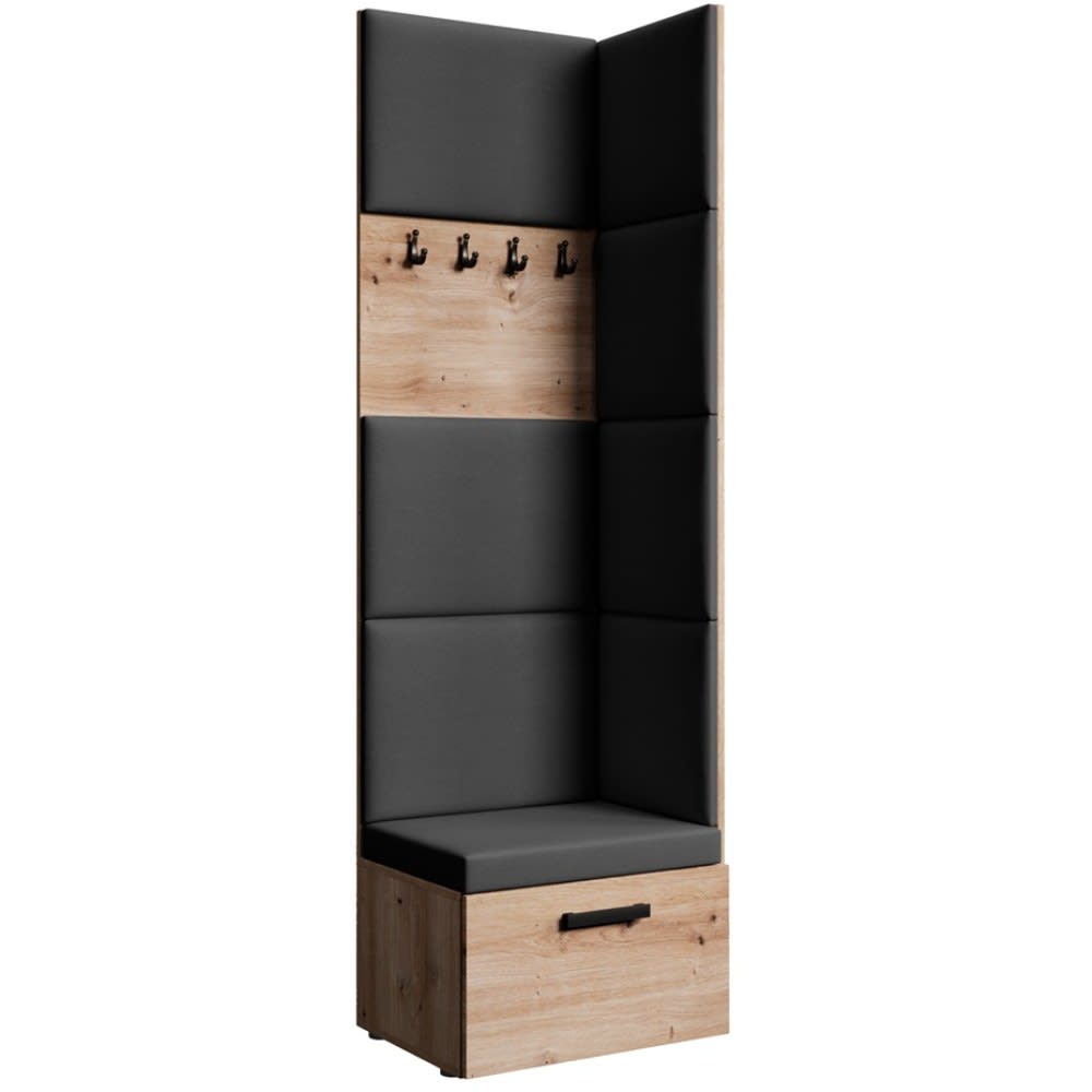 Beauty Sofa GmbH Eckgarderobe mit gepolsterten Paneelen, eiche Artisan+Schwarz style modern Braun Spanplatte