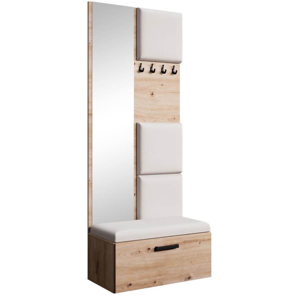 Beauty Sofa GmbH Garderobe mit gepolsterten Paneelen, eiche Artisan+Beige style modern Braun Spanplatte