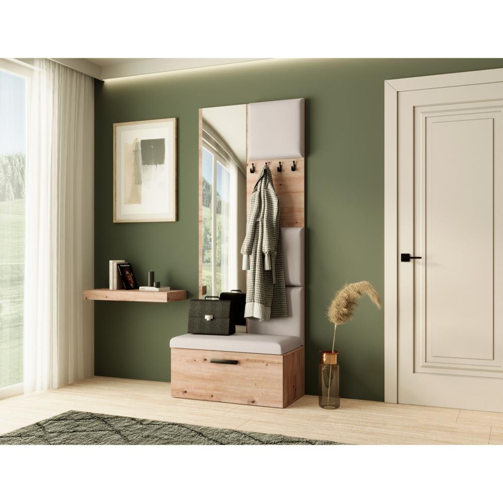 Garderobe mit gepolsterten Paneelen, eiche Artisan+Beige -