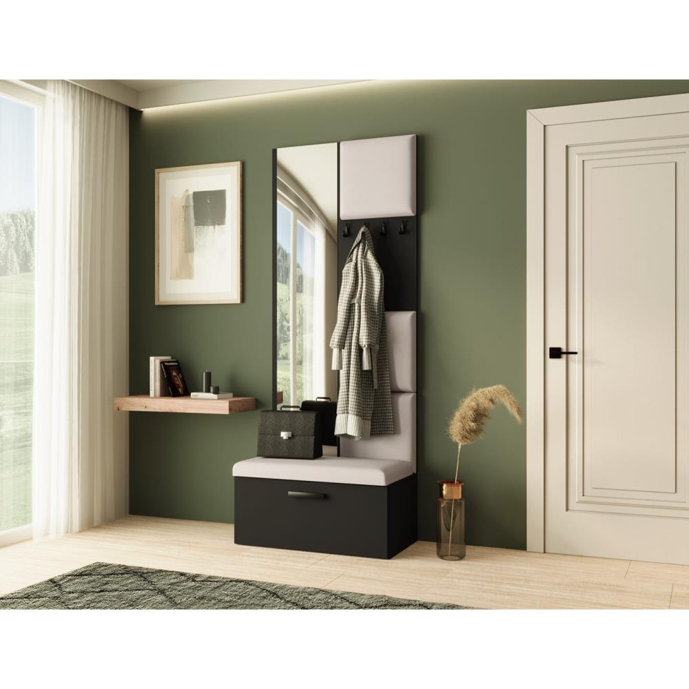 Garderobe mit gepolsterten Paneelen, Schwarz+Beige - Maisons Du