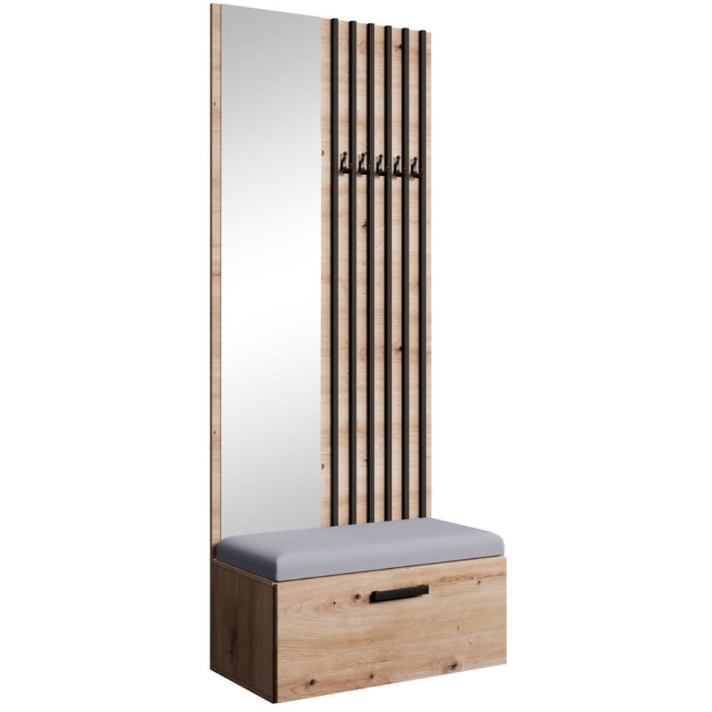 Beauty Sofa GmbH Garderobe mit Lamellen und Spiegel, eiche Artisan+Grau style modern Braun Spanplatte
