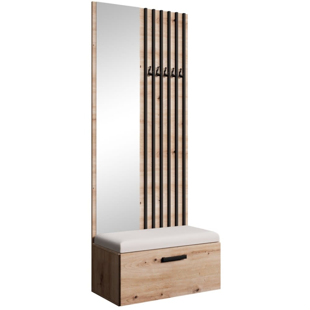 Beauty Sofa GmbH Garderobe mit Lamellen und Spiegel, eiche Artisan+Beige style modern Braun Spanplatte