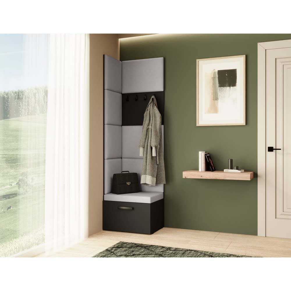 Eckgarderobe mit gepolsterten Paneelen, Schwarz+Grau - Maisons Du