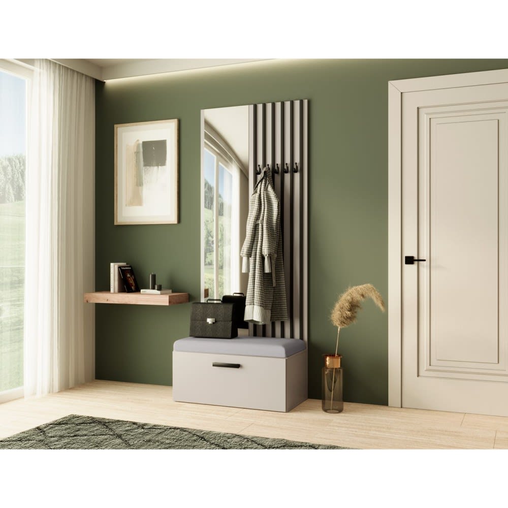 Garderobe mit Lamellen und Spiegel, Kaschmir+Grau - Maisons Du