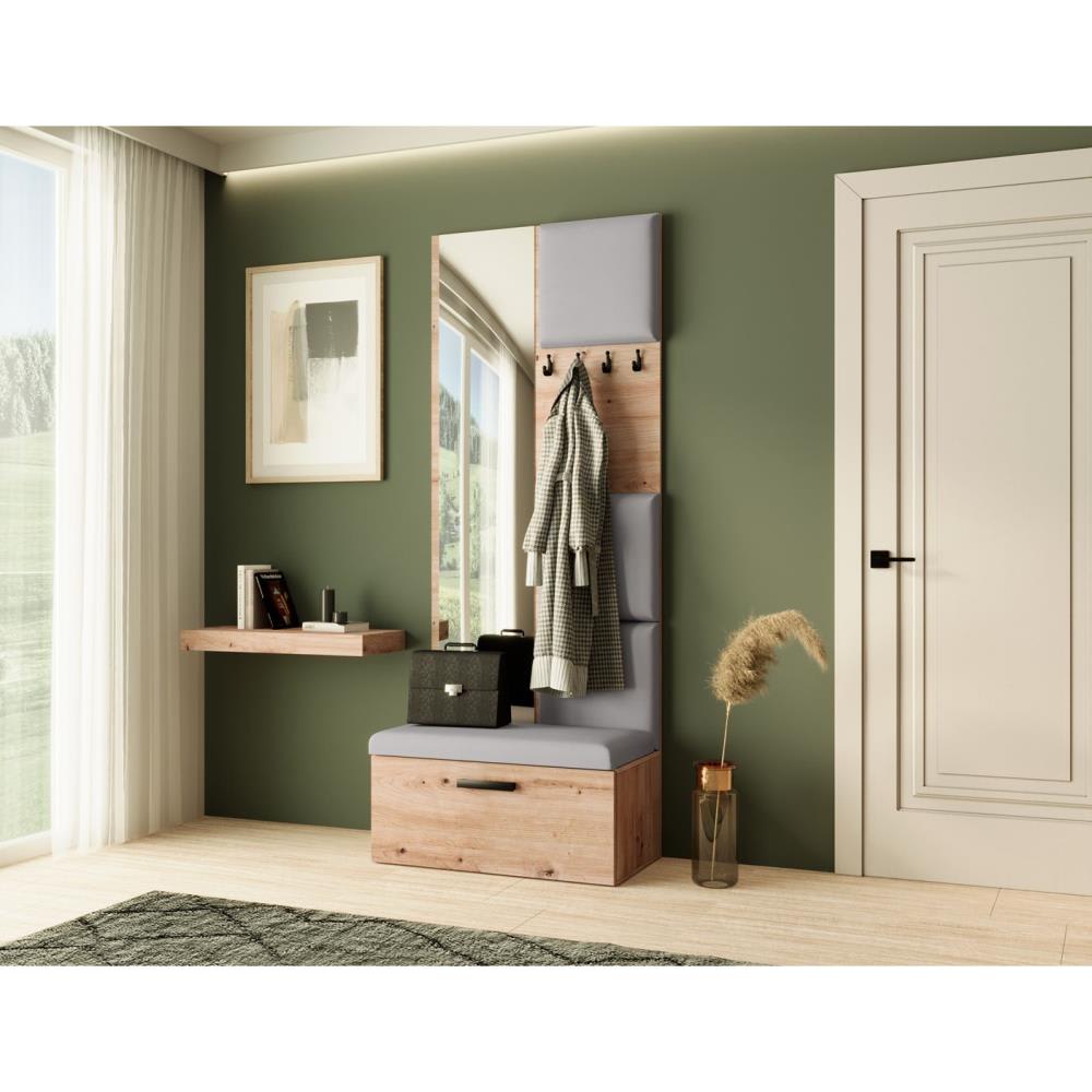 Garderobe mit gepolsterten Paneelen, eiche Artisan+Grau - Maisons