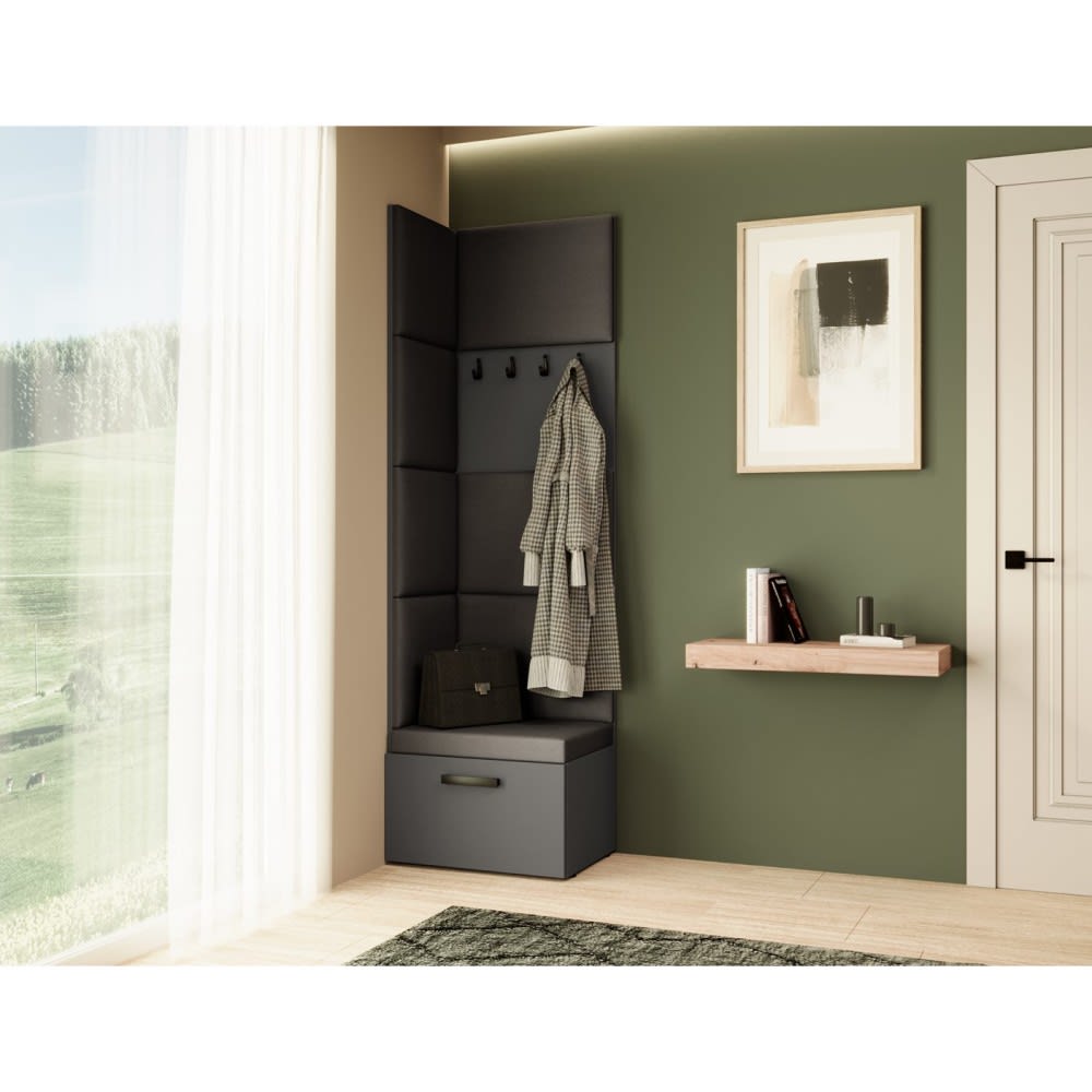 Eckgarderobe mit gepolsterten Paneelen, Graphit+Schwarz - Maisons