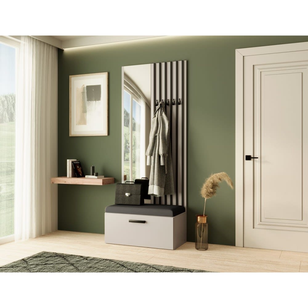 Garderobe mit Lamellen und Spiegel, Kaschmir+Schwarz - Maisons Du