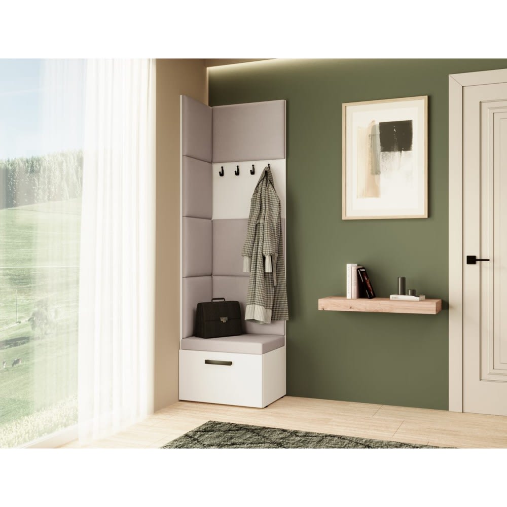 Eckgarderobe mit gepolsterten Paneelen, Weiß+Beige - Maisons Du