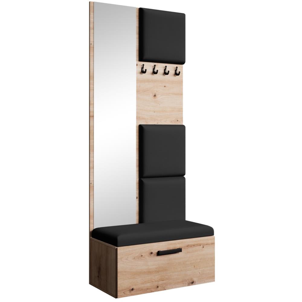 Beauty Sofa GmbH Garderobe mit gepolsterten Paneelen, eiche Artisan+Schwarz style modern Braun Spanplatte