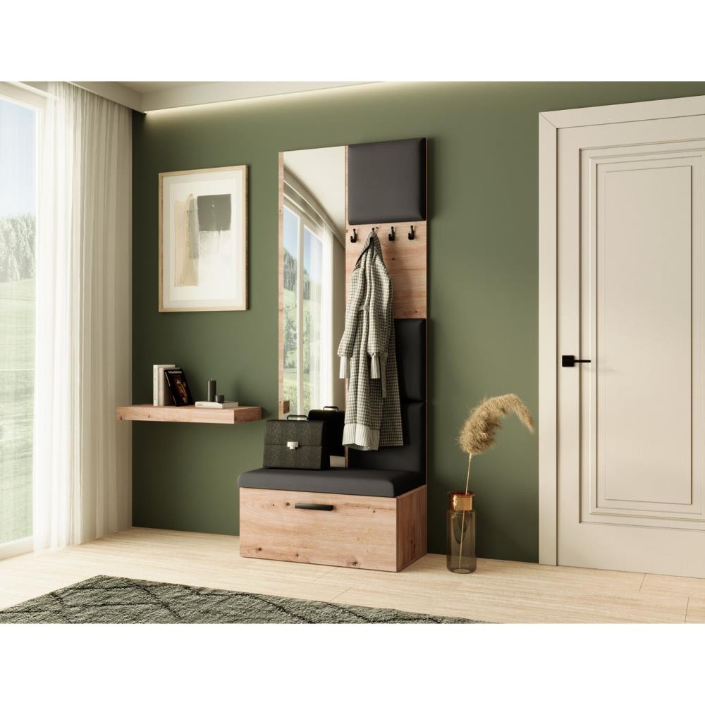 Garderobe mit gepolsterten Paneelen, eiche Artisan+Schwarz -